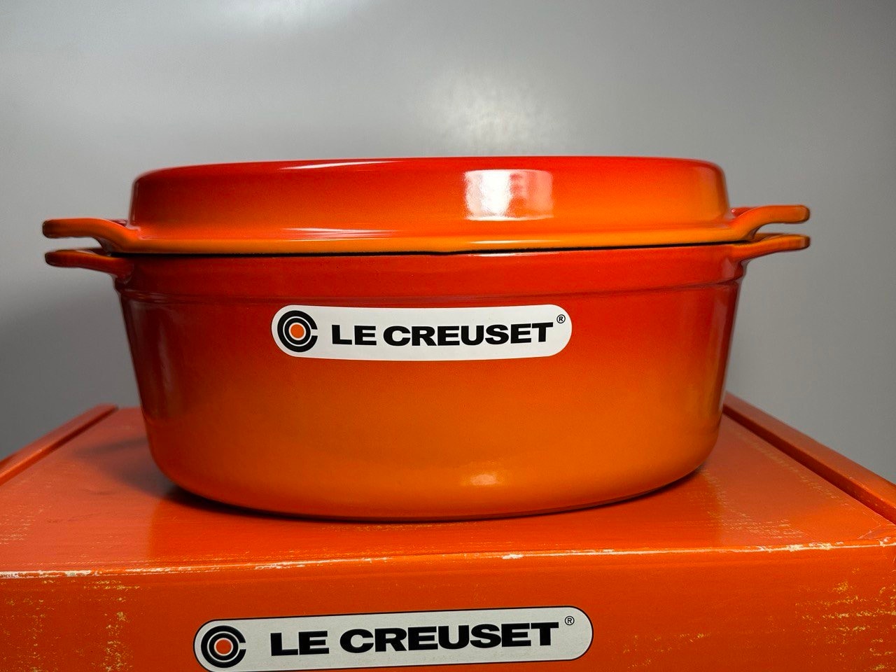 Le Creuset Enameled Steel Stock Pot with Lid Ombre Red