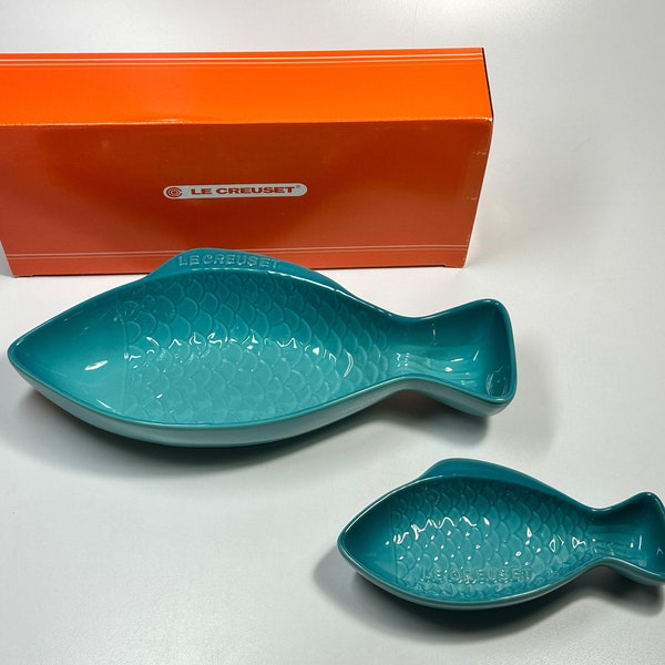 2-delige set Le Creuset steengoed Caribisch blauwe visschotel medium & kleine set NIB