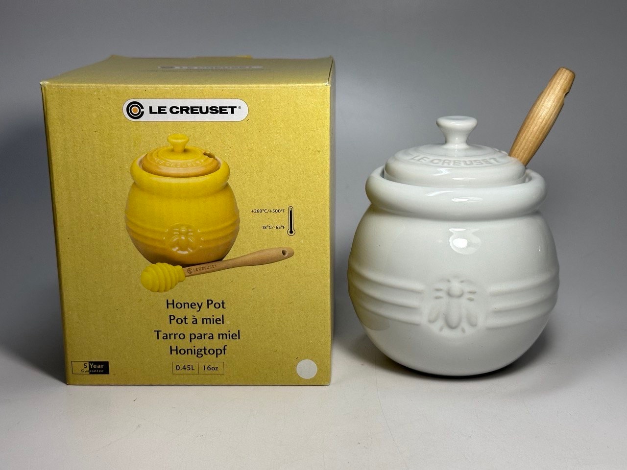 Le Creuset Stoneware Honey Pot With Lid Silicone Dipper White