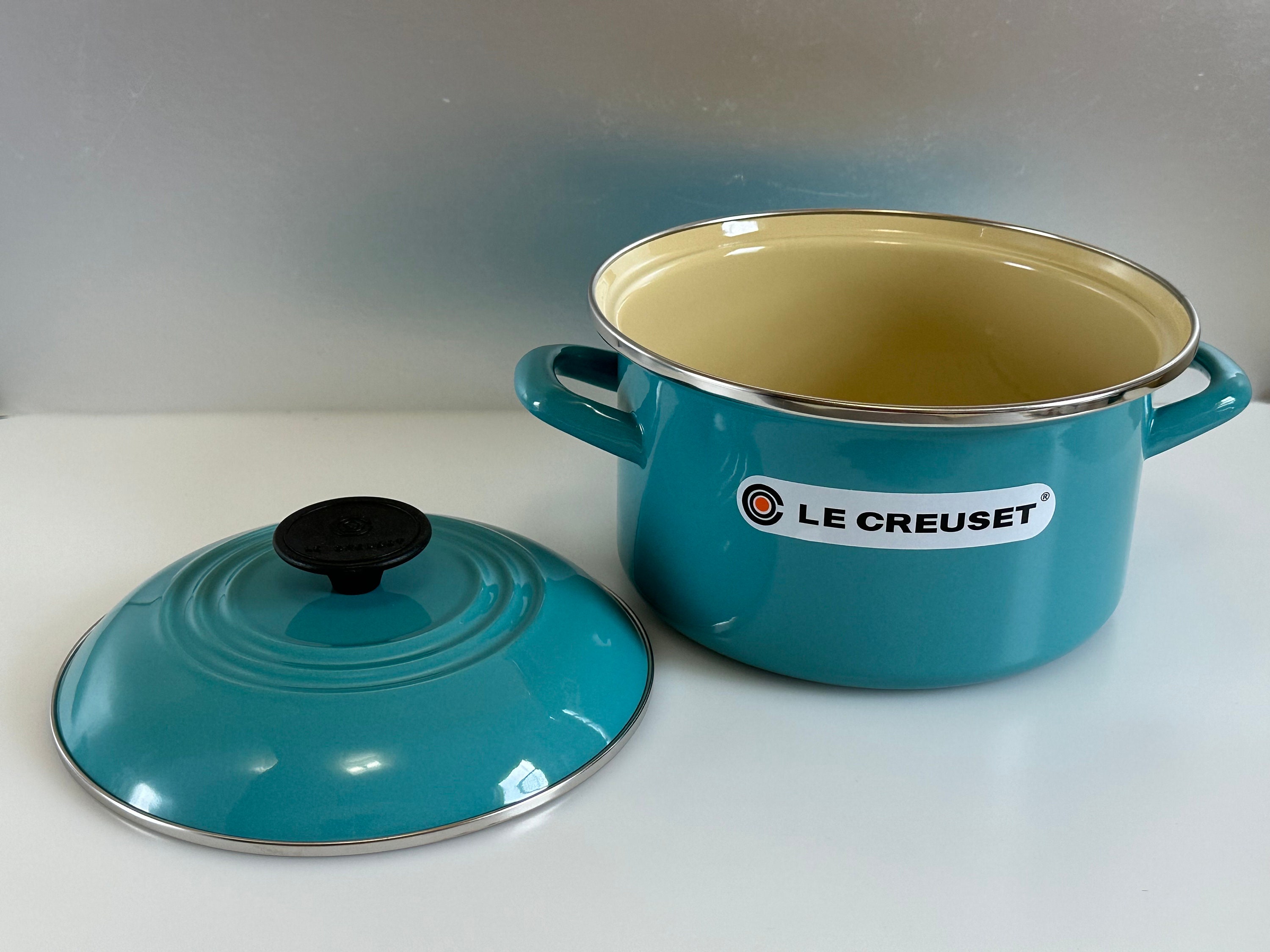 Le Creuset Solid Turquoise Enamel on Steel Stock Pot Soup 3 7/8 Qt