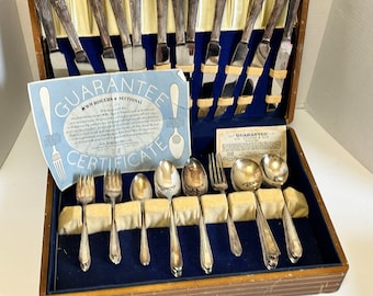 Vintage WM Rogers Silverware Set, 51-Piece Silver Plated Flatware, Original Box