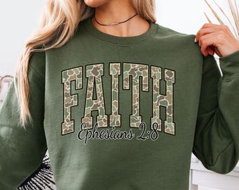 Faith Sweatshirt, Camo Jesus Sweatshirt, Christian Apparel, Ephesians 2, Bible Verse Shirt, Religious Crewneck, Jesus Hoodie, God Shirts