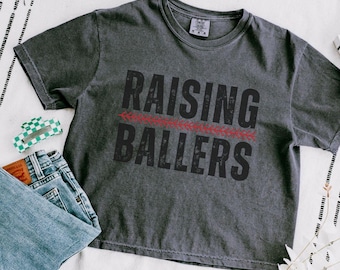 Comfort Colors® Raising Ballers Cropped Shirt, Baseball Mom Crop Tee, Baseball Mama Shirt, Funny Baseball Shirts for Mom, Softball Mom