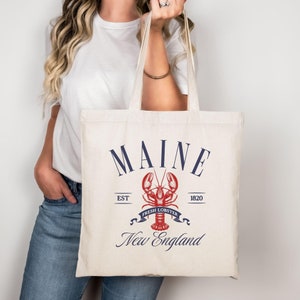 Maine Tote Bag, Lobster Tote, Fisherman Aesthetic, Maine Gift Bag, Maine Souvenir, Travel Lover Tote, New England Gifts, Wedding Tote Bags