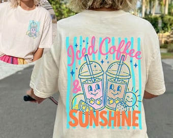 Iced Coffee and Sunshine Shirt Comfort Colors®, Iced Coffee Shirts, Graphic Summer Tshirt, Summer Vacation Tee, Iced Coffee Lover Gifts