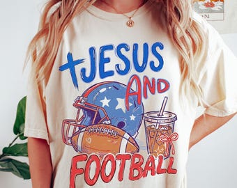 Comfort Colors® Jesus and Football Shirt, Trendy Christian Football Game Doodle Shirt, Jesus Faith Game Tee