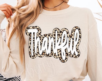 Thankful Shirt, Cozy Autumn Shirts for Women, Comfort Colors® Long Sleeve Fall Shirt, Fall Leopard Print Thanksgiving Shirts, Grateful Tee