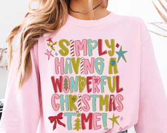 Comfort Colors® Simply Having A Wonderful Christmas Time Long Sleeve Shirt, Christmas Doodle Shirt, Holiday Shirt for Women, Christmas Carol