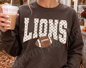 Lions Sweatshirt, Polka Dot Preppy Lions Crewneck, Lions Game Day Sweater, Lions School Team Apparel, Lion Mascot, Lions Pullover