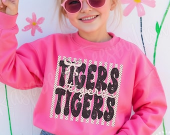 Tigers Sweatshirt, Girls Tigers Crewneck Sweatshirt, Preppy Striped Tigers Pullover, Tigers Game Day Sweater, Youth Tigers School Apparel