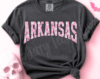 Comfort Colors® Arkansas Halloween Shirt, Arkansas Fall Tee, Cute Pink Halloween Bats Ghost Arkansas T-shirt, AR Trick or Treat Apparel