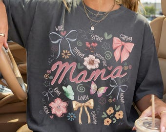 Mama Floral Shirt, Comfort Colors® Mama Shirt, Preppy Mama T-Shirt, Mother's Day Gift for Mom, Cute Mom Shirt, New Mom Gift, Gift for Mama