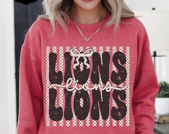 Lions Sweatshirt, Polka Dot Preppy Stripes Lions Crewneck, Lions Game Day Sweater, Lions School Team Apparel, Lion Mascot, Lions Shirt