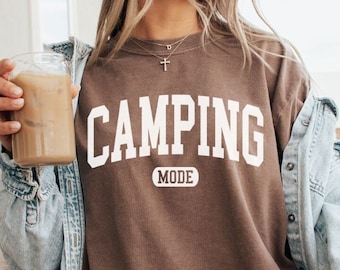 Comfort Colors® Camping Mode Shirt, Family Camping Group Matching T-shirts, Gift for Campers, Nature Lover Gifts, Camp Mom Camp Dad Tees