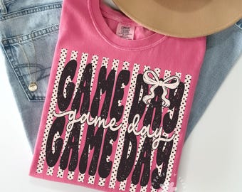 Comfort Colors® Game Day Shirt, Polka Dot Preppy Stripes GamedayT-shirt, Game Day Vibes, Cute Game Day Shirts for Women, Football Mom Tee