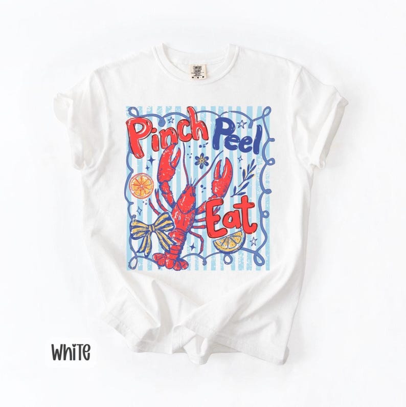 Crawfish Shirt, Crawfish Boil Shirt Comfort Colors®, Pinch Peel Eat Coquette Crawfish Season T-shirt, Preppy Stripes Crawfish Tee, Louisiana afbeelding 5