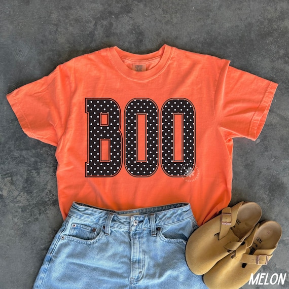 Boo Halloween Comfort Colors® Shirt, Cute Halloween Shirt for Women, Spooky Party Tee, Spooky Vibes Shirt, Boo Polka Dots Fall Graphic Tee