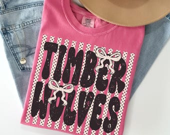 Comfort Colors® Timberwolves Shirt, Polka Dot Preppy Stripes Timberwolves T-shirt, Timber Wolves Game Day Shirt, Timberwolves Mascot Tee