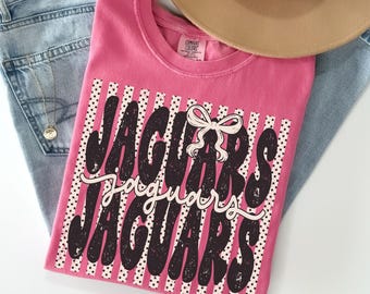 Comfort Colors® Jaguars Shirt, Polka Dot Preppy Stripes Jaguars T-shirt, Jaguars Game Day Shirt, Jaguar Mascot Tee, Coquette Jaguars Tshirt