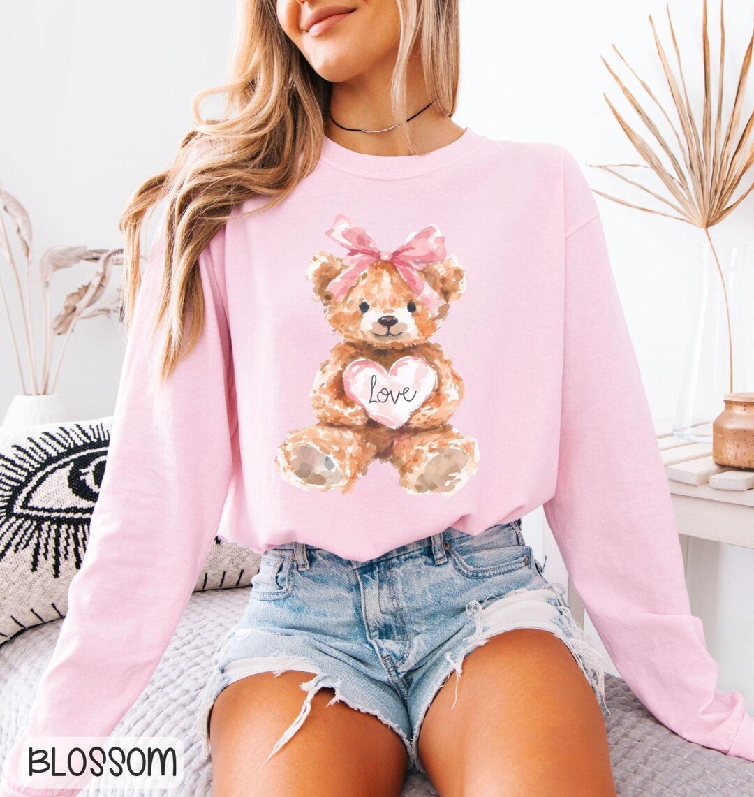 Bear Valentine Shirt Comfort Colors, Valentine's Day Women's Tee, Long ...