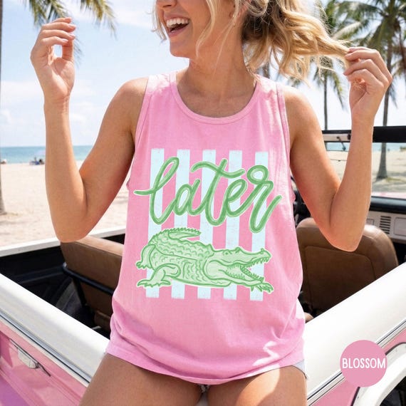 Comfort Colors® Later Gator Tank, See You Later Alligator Shirt, Funny Crocodile Graphic Beach Summer Tee, Trendy Beach Shirts for Women