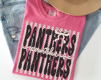Comfort Colors® Panthers Shirt, Polka Dot Preppy Stripes Panthers T-shirt, Panthers Game Day Shirt, Panther Mascot Tee, Coquette Pirates Tee
