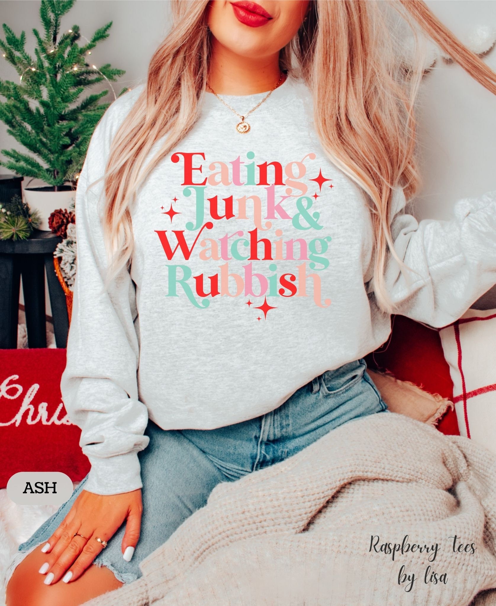 Discover Eating Junk and Watching Rubbish Christmas Sweatshirt