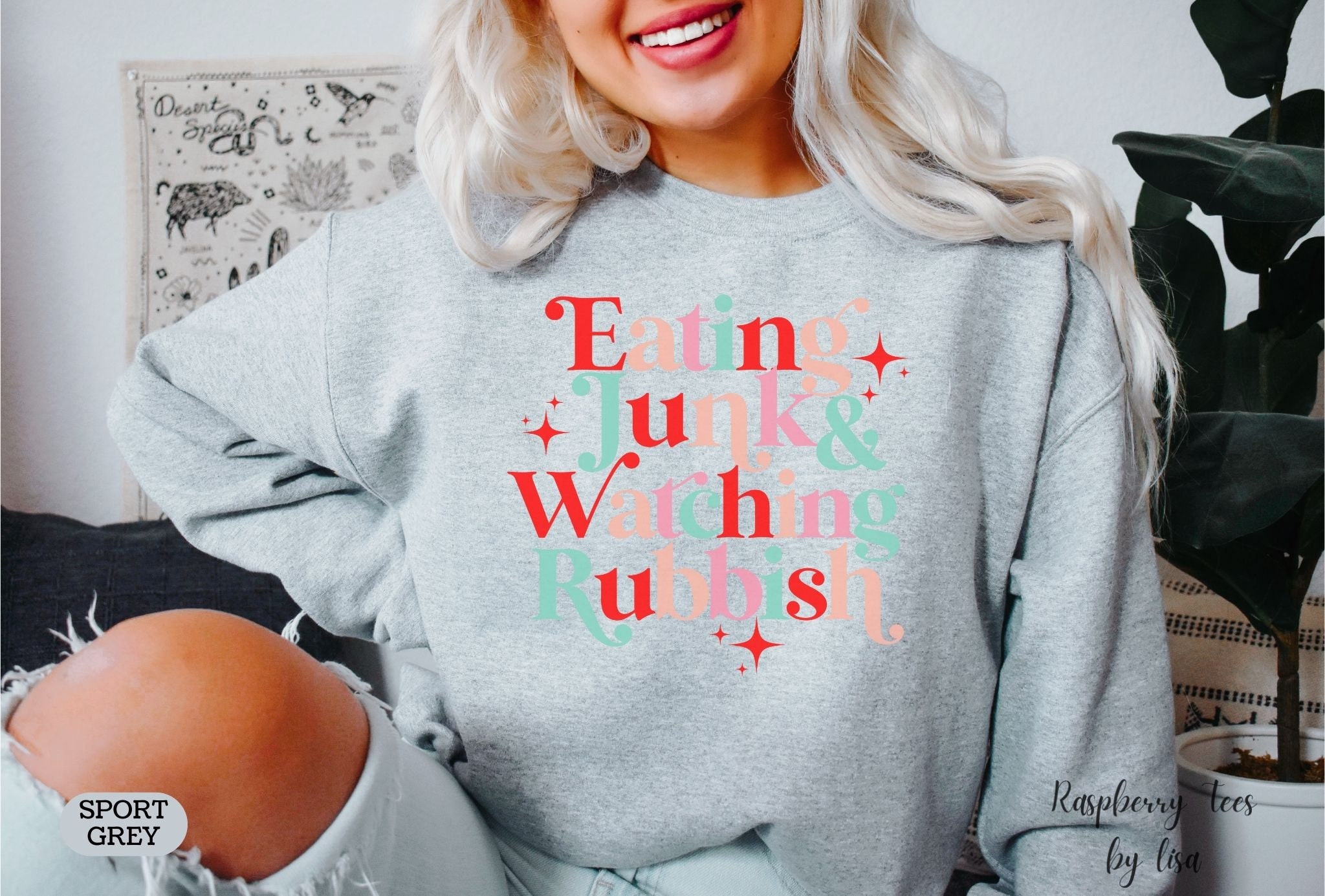 Discover Eating Junk and Watching Rubbish Christmas Sweatshirt