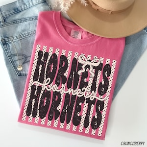 Comfort Colors® Hornets Shirt, Polka Dot Preppy Stripes Hornets T-shirt, Hornets Game Day Shirt, Hornet Mascot Tee, Coquette Hornets Tshirt