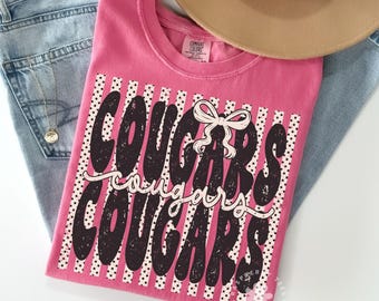 Comfort Colors® Cougars Shirt, Polka Dot Preppy Stripes Cougars T-shirt, Cougars Game Day Shirt, Cougar Mascot Tee, Coquette Cougars Tshirt
