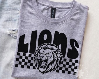 Lions Shirt, Retro Checkered Lions T-shirt, Lions Game Day, Lions Mascot Tee, Lions Team Spirit