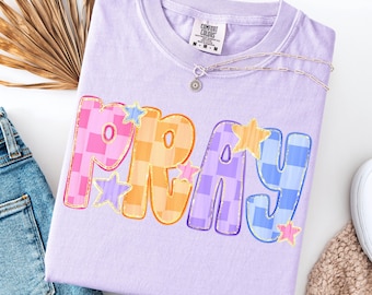 Camiseta Comfort Colors® Pray, camisetas cristianas coloridas para mujer, camisetas de Jesús, camiseta para estudio bíblico, camisetas con versículos bíblicos, regalos religiosos para ella.