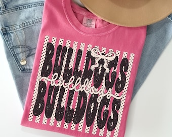 Comfort Colors® Bulldogs Shirt, Polka Dot Preppy Stripes Bulldogs T-shirt, Bulldogs Game Day Shirt, Bulldog Mascot Tee, Coquette Bulldogs