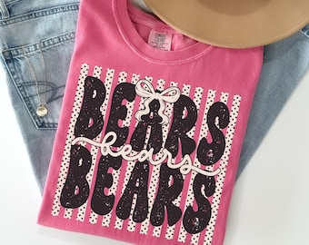 Comfort Colors® Bears Shirt, Polka Dot Preppy Stripes Bears T-shirt, Bears Game Day Shirt, Bear Mascot Tee, Coquette Bears Tshirt