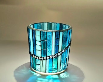 Lantern glass blue, mosaic tealight