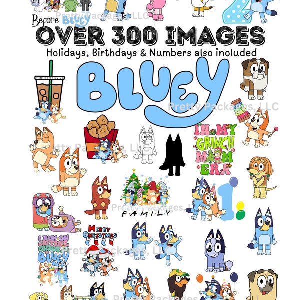 BLUEY 300+ Clipart Bundle Images in SVG & PNG Digital Download