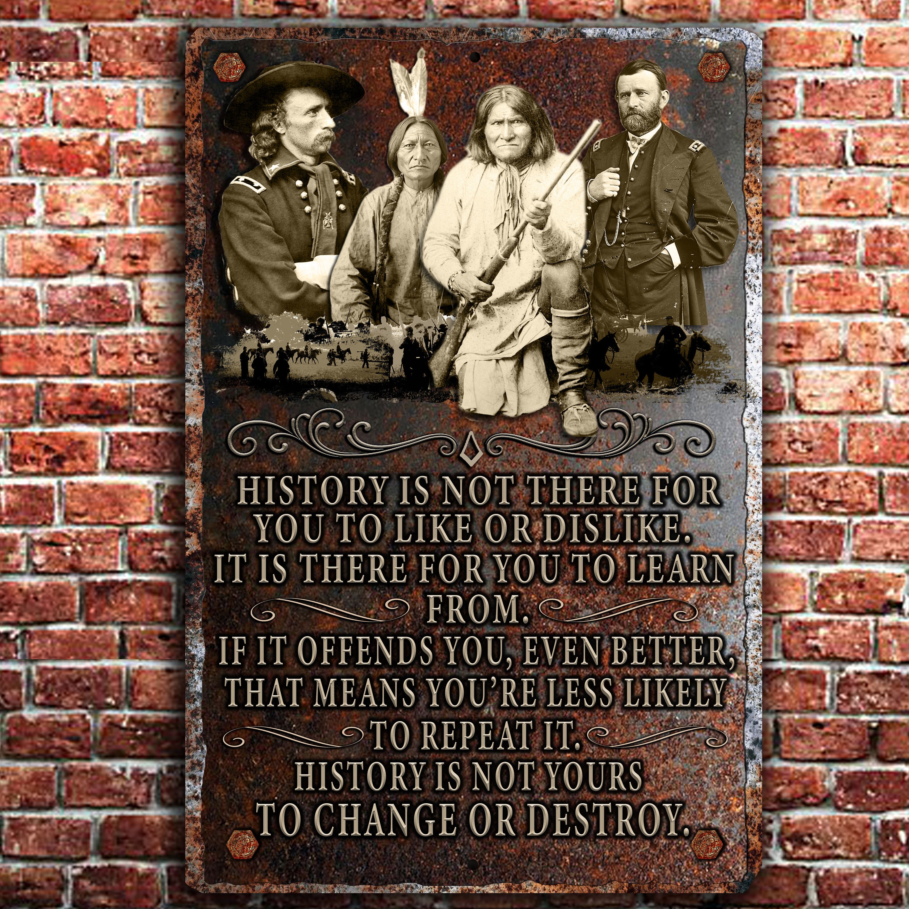 History is Not There for You to Like or Dislike Rustic Metal Meme Sign