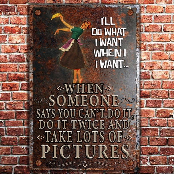 FUNNY Rustic Metal Sign quote: When someone says you can't do it, do it twice and take lots of pictures