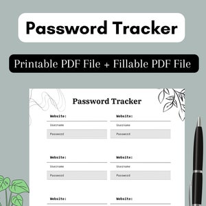 Password Tracker, Printable & Fillable Password Keeper, Password List, Password Tracker Digital, Password Log, Simple Password Keeper