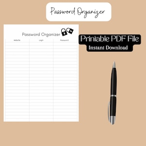 Password Organizer| Digital Password Keeper | Password Log | Password Journal | Password List | Instant Download | Digital List
