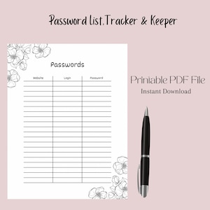 Password List | Digital Password Keeper | Password Log | Password Book  | Password List | Instant Download | Organizer List | Printable PDF