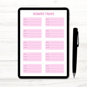 Password Tracker Printable & Fillable, Password Keeper, Password Organizer, Password Log, Instant Download PDF, Pink Digital Download