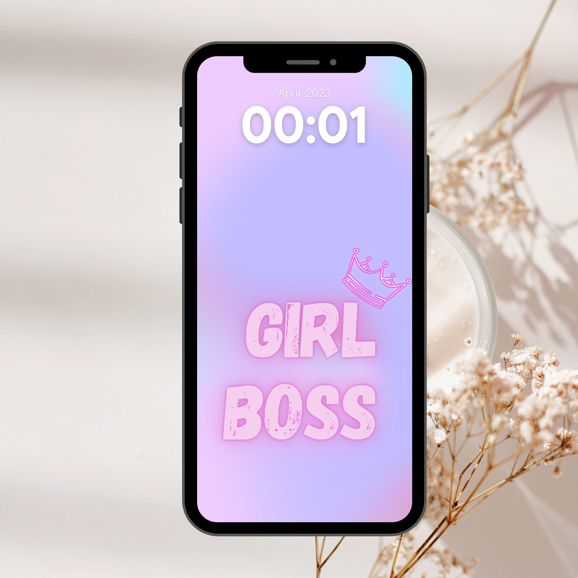 Girl Boss iPhone Wallpaper Phone Lock Screen Wallpaper Pastel Pink and