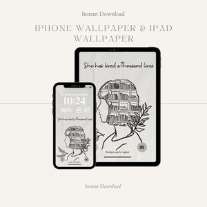 She Has Lived A Thousand Lives, iPhone Wallpaper, Book Aesthetic Phone Wallpaper, iPhone Background Wallpaper, Women Book Line Art, Book Art