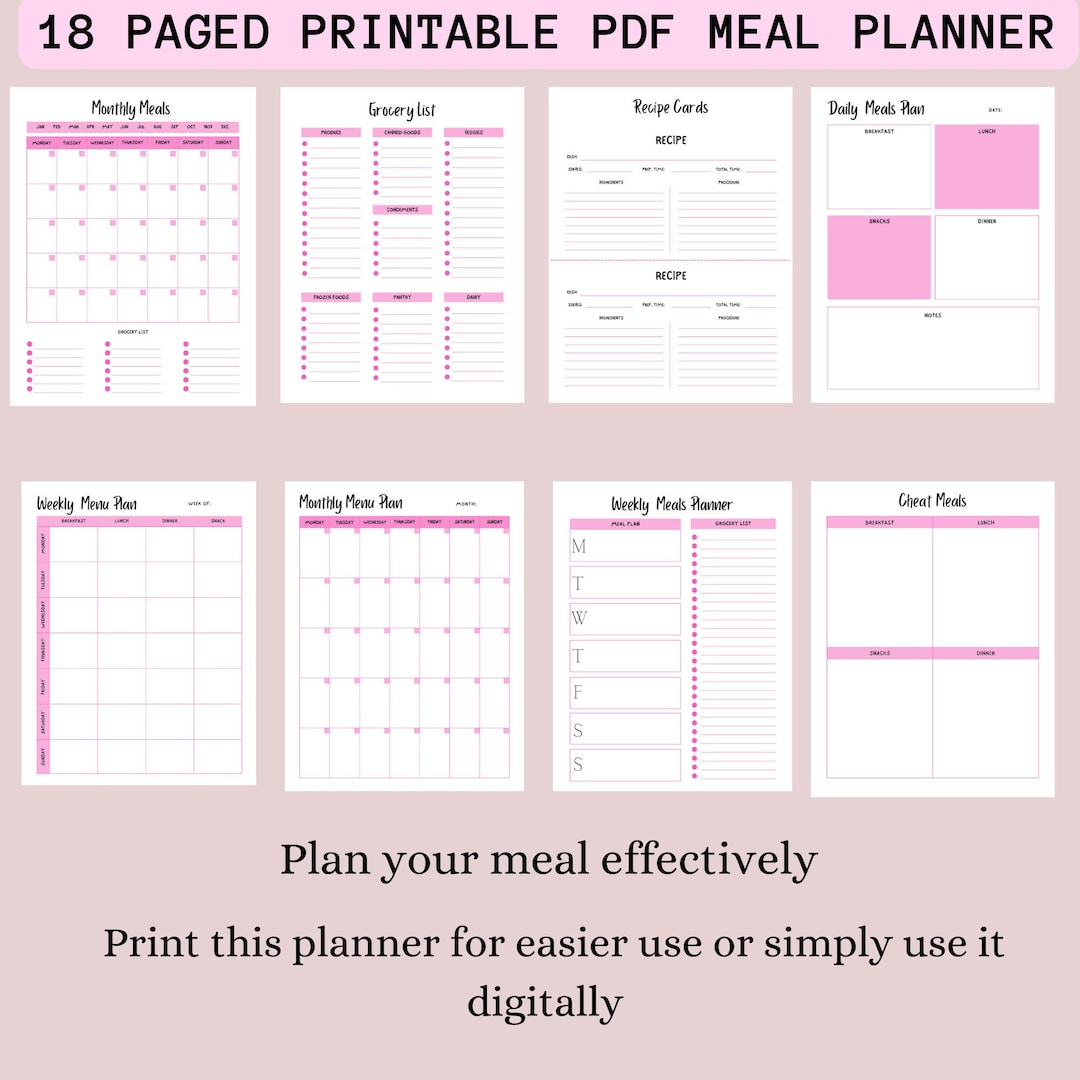 Meal Planner Monthly Printable Meal Planning Weekly Menu Planner ...