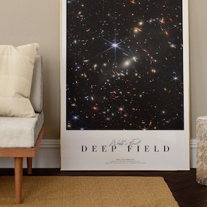 La primera impresión de campo profundo de Webb / Póster del Telescopio Espacial James Webb / Arte moderno de pared cósmica para la decoración de la galería espacial