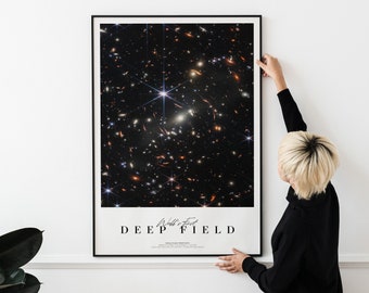 Chic Modern Deep Field Poster | James Webb Space Telescope NASA Photography Print | Contemporary Space Decor for Living Room and Office