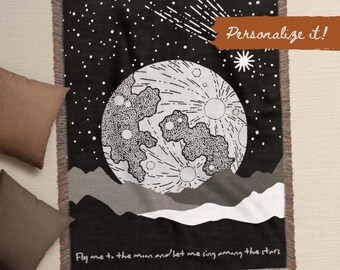 Coperta in tessuto Super Luna nera / Coperta grande personalizzata Boho Space Art