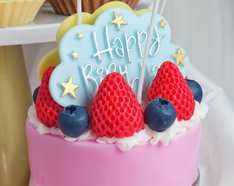 Handmade Birthday Cake Candle: Berry Scented Dessert Decor