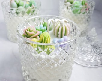Handmade Crystal Jar Candle | Pastel Succulent Garden Gift